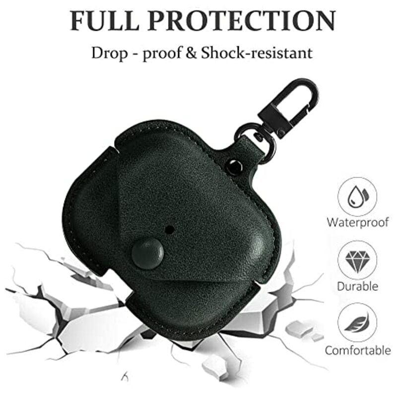 Margoun Genuine Leather Case Cover Waterproof Front LED Visible with Keychain Hook for Apple Airpods Pro2 Case, Dark Green