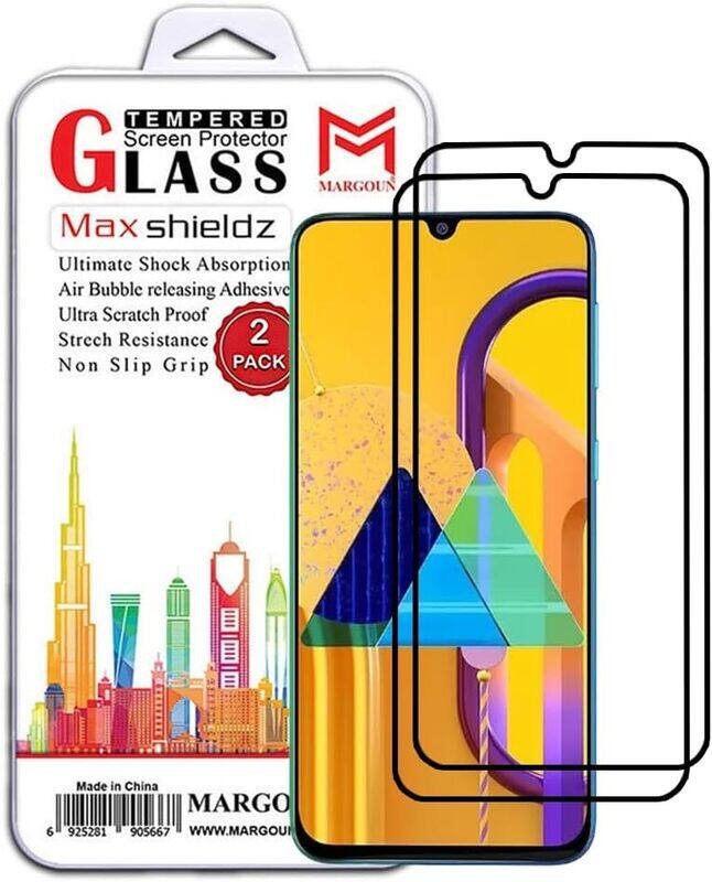 MARGOUN 2 Pack for SAMSUNG M30 Screen Protector Side Black Tempered Glass 9H Hardness Anti Finger-Print