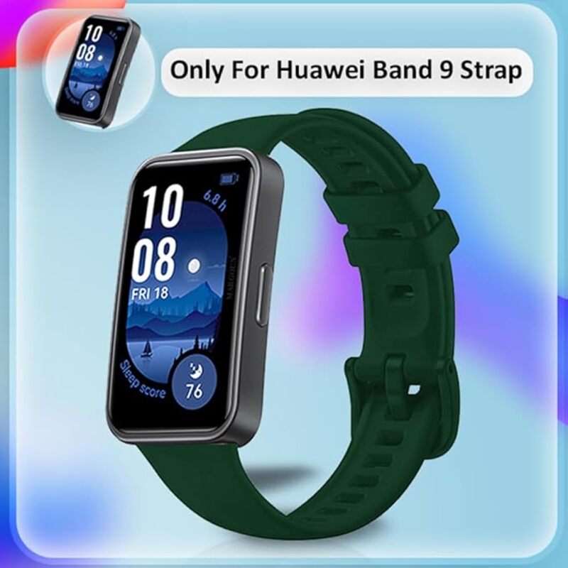 MARGOUN Compatible with Huawei Band 9 Strap Silicone Watch Band Smartwatch Wristband Replacement Strap Bracelet - Dark Green