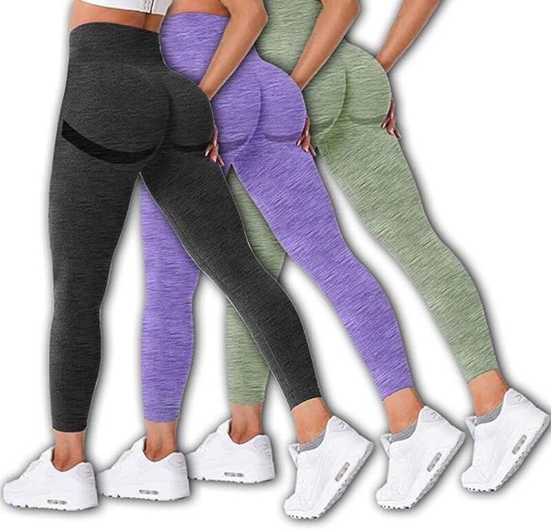 MARGOUN 3 Pack Workout Legging Tummy Control Women High Waisted Yoga Pants Size Small Height 92 Cm Butt Lifting Seamless Fitness Legging - 06