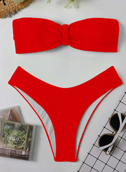 MARGOUN Small Size Women's High Waist Swimsuit Women's Bandeau Lingerie Set Swimsuits Beachwear Set Red/ S (Bust 81-86/Waist 61-66/Hip 86-91)/M8812