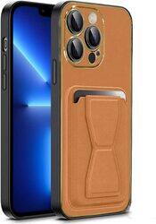 MARGOUN For iPhone 13 Pro Case Cover Leather with Kickstand and Visa Card Holder (iPhone 13 Pro, Amber)