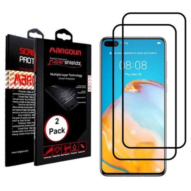 Margoun Huawei P40 Pro Mobile Phone Premium Tempered 3D Glass Screen Protector, 2 Pieces, Black