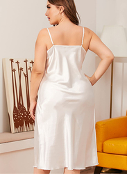 MARGOUN XXXL Silk Nightgown for Spring and Summer Pajamas with Suspenders Sleepwear Night Dress White /XXXL(bust 122cm-128cm/waist 108cm-114cm)/DQ1630