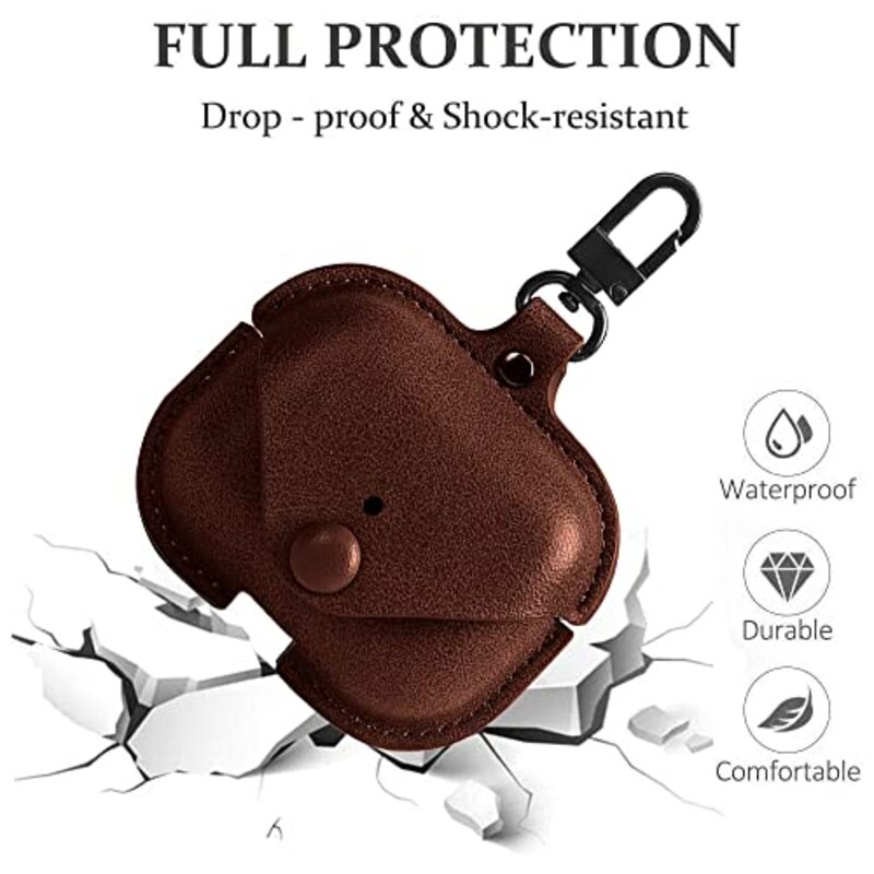 Margoun Genuine Leather Case Cover Waterproof Front LED Visible with Keychain Hook for Apple Airpods Pro2 Case, Dark Brown