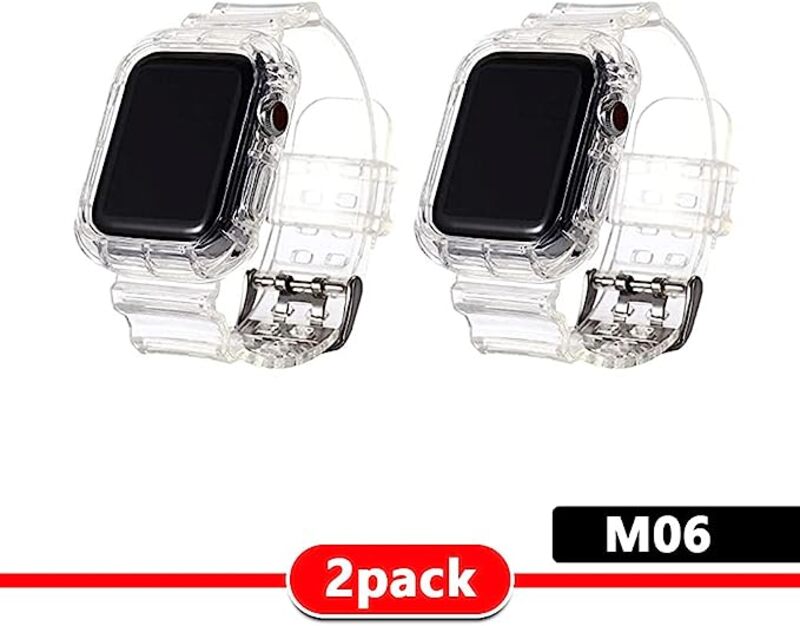 MARGOUN 2 Pack Clear Sports Band for Watch Band 45mm 44mm 42mm TPU Strap Case for iWatch Series 7/SE/6/5/4/3/2/1 Soft Thin Silicone Replacement Strap Cover Protector -C