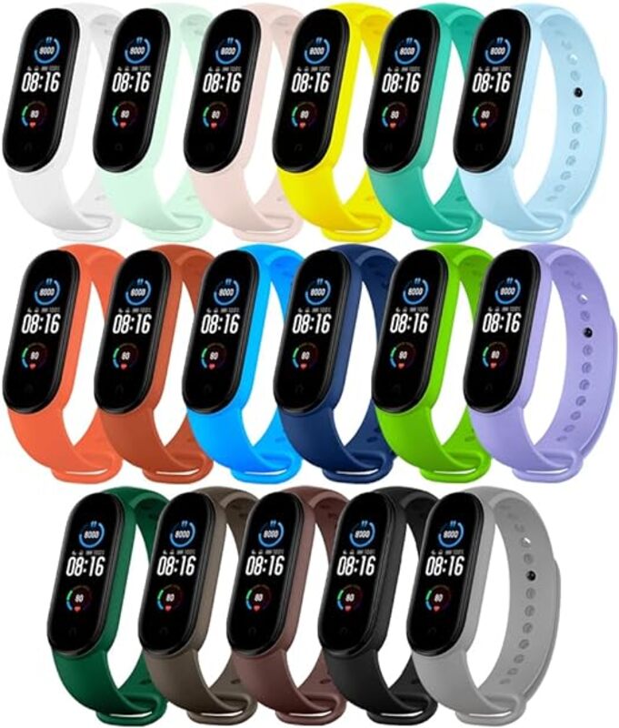 MARGOUN Bundle 17 Pack for Xiaomi Mi Band 6 Strap/Mi Band 5 Silicone Watch Band Smartwatch Wristband Replacement Accessories Strap Bracelet