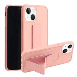 Margoun Apple iPhone 13 Magnetic Multi-Function Shockproof Protective Mobile Phone Case Cover with Finger Grip Holder, Light Pink