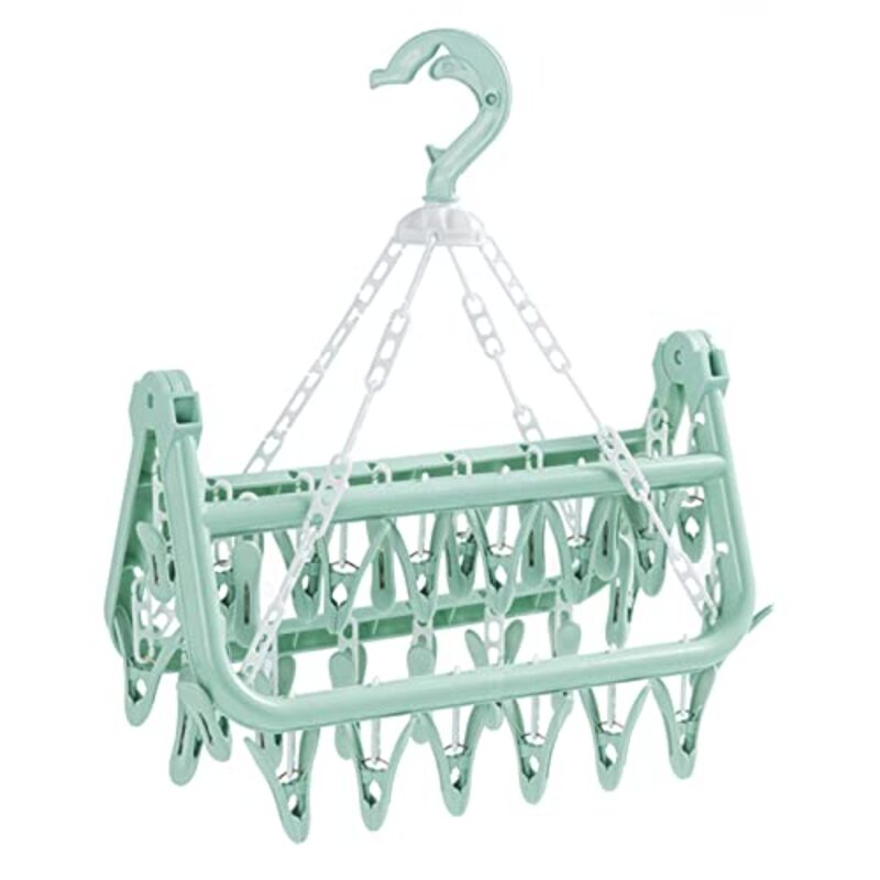 Clothes Drying Rack Laundry Hanger with 32 Clips, Green