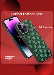 MARGOUN for iPhone 14 Pro Max 3 Pack Case and 2 Screen Protectors Leather Back Cover Triangle Pattern Shockproof Protective Phone Case Green