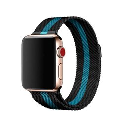 Margoun Milanese Stainless Steel Loop Watch Band for Apple iWatch Series 8/Ultra/7/SE/6/5/4/3/2/1 49mm/45mm/44mm/42mm, Black/Light Blue