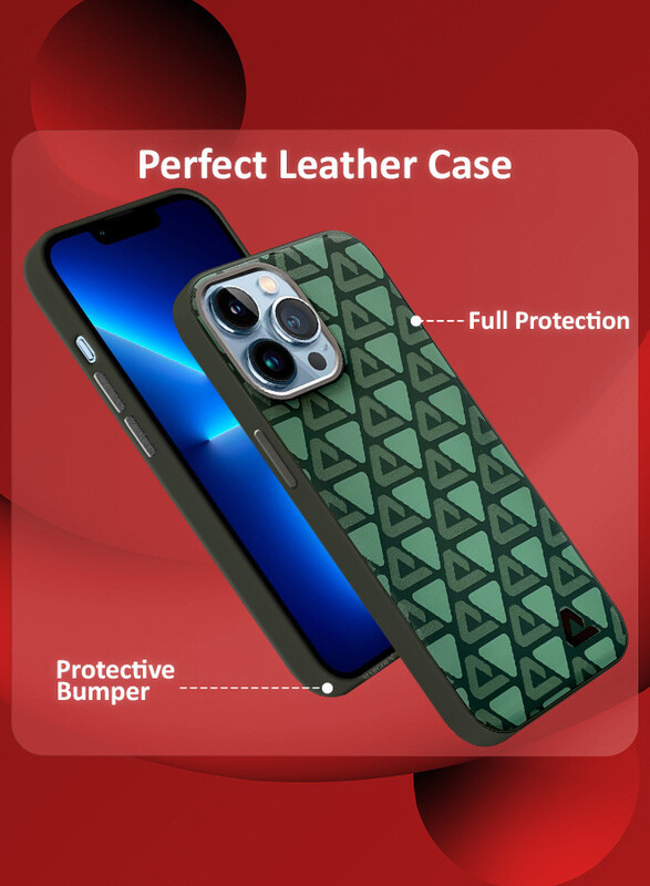 MARGOUN for iPhone 13 Pro Max 3 Pack Case and 2 Screen Protectors Leather Back Cover Triangle Pattern Shockproof Protective Phone Case Green