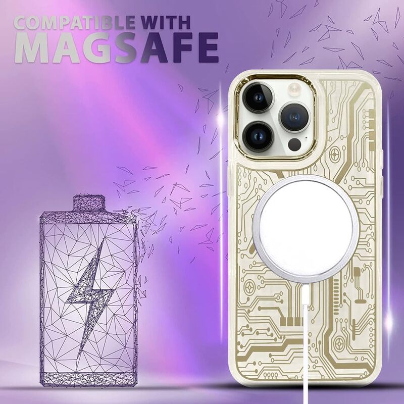 JOWAY for iPhone 14 Pro Chronograph Case Magsafe Ultra Slim Shockproof Transparent Cover - White