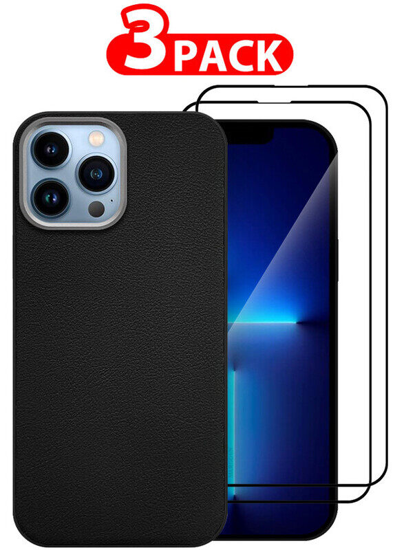 

MARGOUN for iPhone 13 Pro Max 3 Pack Case Cover and 2 Screen Protectors Leather Case with Lens Frame Shockproof Full Body Protective Cover Black