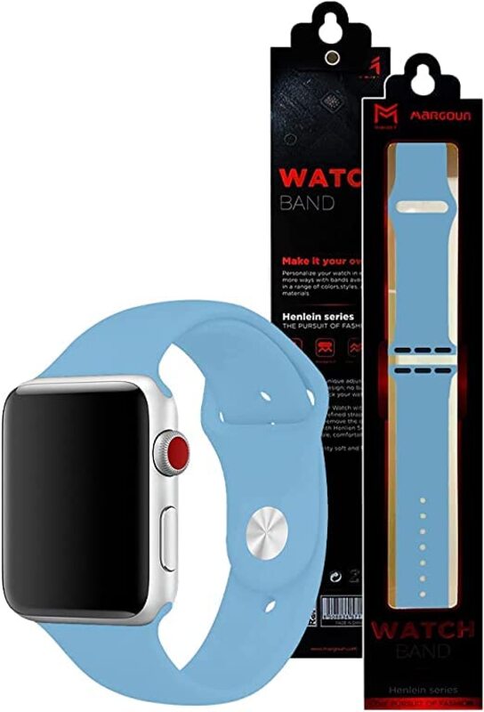 Margoun Soft Silicone Band for Apple Watch 49mm/45mm/44mm/42mm, 3 Piece, Navy Blue/Blue/Light Blue