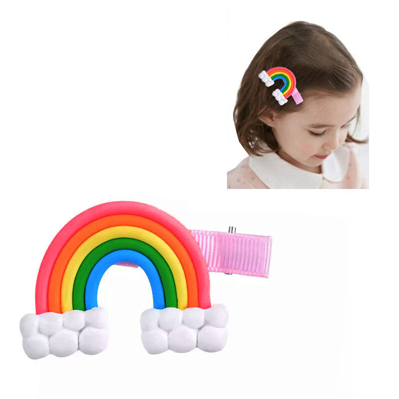 MARGOUN 6 Packs For Hair Clips Cloud Ornaments Colourful Flatback Polymer Rainbow Cloud Clips