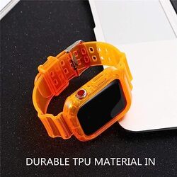 MARGOUN Clear Sports Band for Watch Band 45mm 44mm 42mm TPU Strap Case for iWatch Series 7/SE/6/5/4/3/2/1 Soft Thin Silicone Replacement Strap Cover Protector - Orange