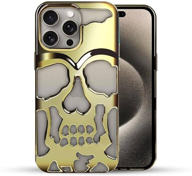 

MARGOUN for iPhone Case TPU 3D Skull Protective Cover Fashion Cute Cellphone Case (Gold, iPhone 15 Pro Max)