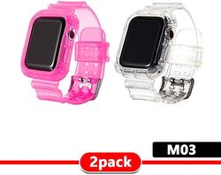 MARGOUN 2 Pack Clear Sports Band for Watch Band 45mm 44mm 42mm TPU Strap Case for iWatch Series 7/SE/6/5/4/3/2/1 Soft Thin Silicone Replacement Strap Cover Protector -A