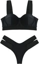 MARGOUN Size X-Large Women's Sexy 2Pcs Bikini Set, Crop Tank Tops with High Waist Triangle Bottoms M2835 - Black