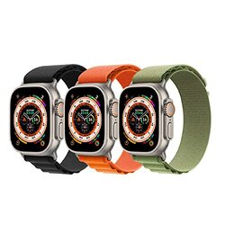 Margoun Nylon Alpine Sport Loop Watch Band for Apple iWatch Ultra Series 8/7/6/5/4/3/2/1/SE 49mm/45mm/44mm/42mm, 3 Pieces, Multicolour