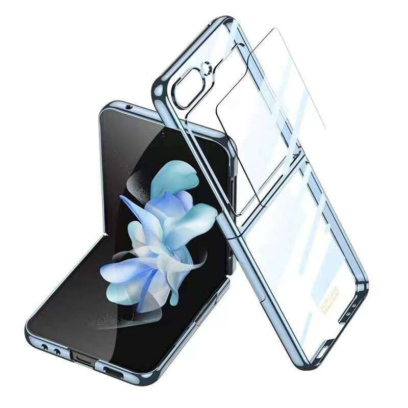 

Not Applicable MARGOUN For Samsung Galaxy Z Flip 5, Electroplate Frame Clear Hard Case Transparent Full Protection Back Case Cover/Blue
