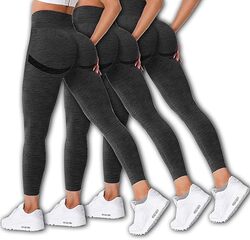 MARGOUN 3 Pack Workout Legging Tummy Control Women High Waisted Yoga Pants Size Medium Height 94 Cm Butt Lifting Seamless Fitness Legging - 07