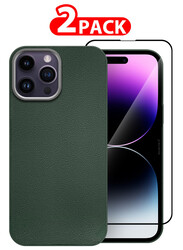 MARGOUN for iPhone 14 Pro Max 2 Pack Case Cover and Screen Protector Leather Case with Lens Frame Shockproof Full Body Protective Cover Green