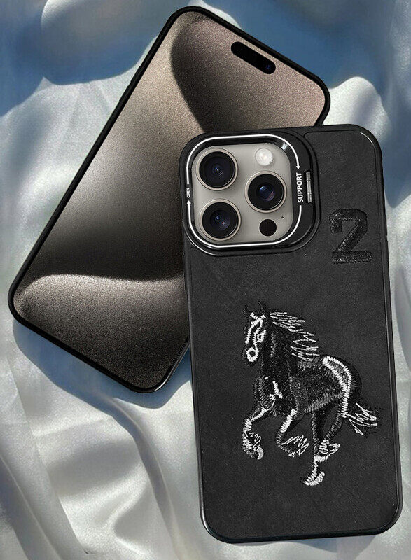 

Generic CATANES iPhone 15 Pro Max Case Cover Horse Series Leather Case 3D Embroidery Camera Bumper Anti Fingerprint ShookProof Protection Back Cover Kickstand