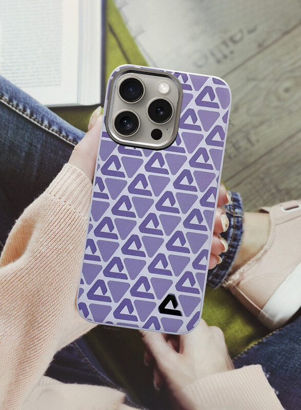 MARGOUN for iPhone 15 Pro 2 Pack Case and Screen Protector Leather Back Cover Triangle Pattern Shockproof Protective Phone Case Purple