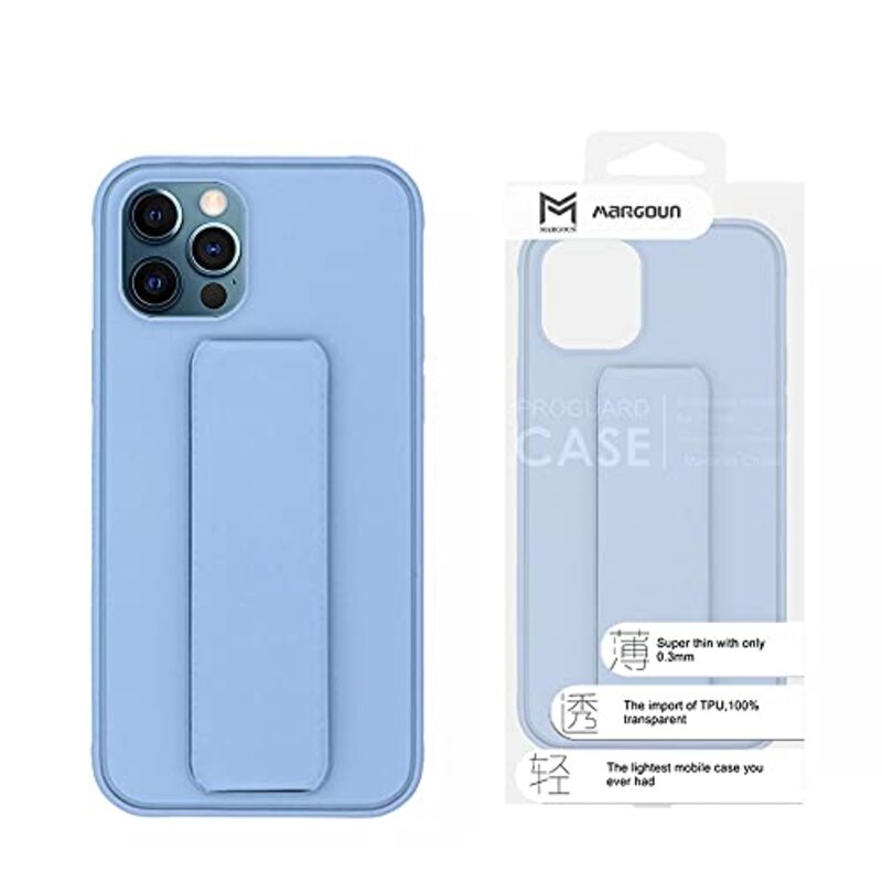 Margoun Apple iPhone 12 Pro Multi-Function Shockproof Protective Two-In-One Finger Grip Holder Mobile Phone Case Cover, Light Blue