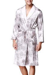MARGOUN Bathrobe Men's XXL Bath Robe Dressing Gown Comfortable Sleepwear Silk Lovers Long Special Style Sleeves Nightgown Dressing Gown Dragon Pattern Silver WP032