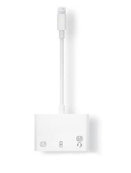 Margoun 3-in-1 Lightning to Lightning Charge & Dual 3.5mm Aux Audio Headphone Adapter, White