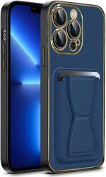 MARGOUN For iPhone 13 Pro Case Cover Leather with Kickstand and Visa Card Holder (iPhone 13 Pro, Blue)