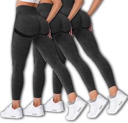 MARGOUN 3 Pack Workout Legging Tummy Control Women High Waisted Yoga Pants Size X-Large Height 98 Cm Butt Lifting Seamless Fitness Legging - 07