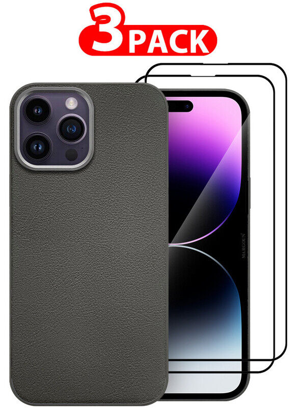 

MARGOUN for iPhone 14 Pro Max 3 Pack Case Cover and 2 Screen Protectors Leather Case with Lens Frame Shockproof Full Body Protective Cover Crimson