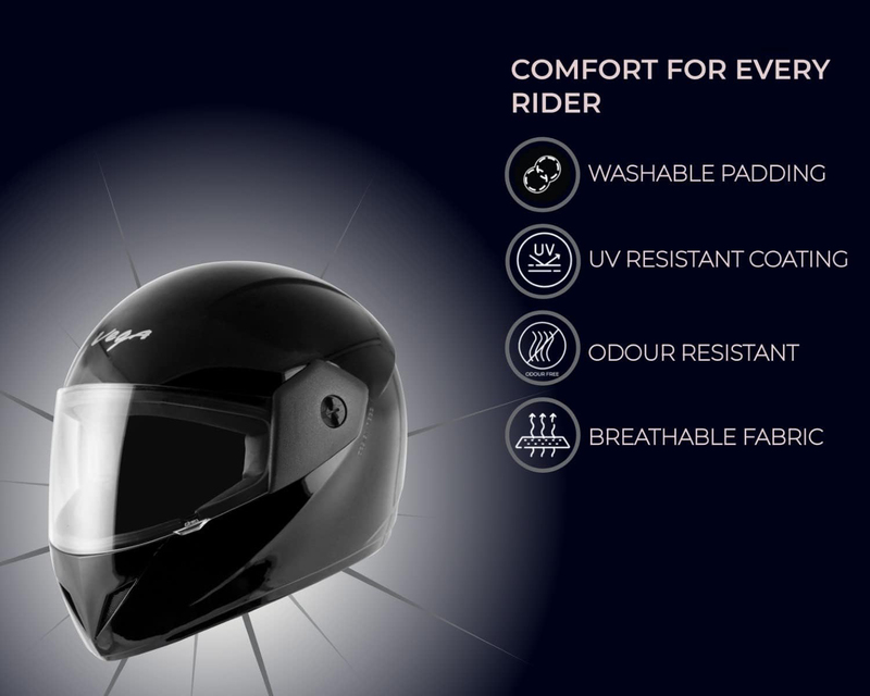 Vega Cliff Dx ISI Certified Lightweight Full Face Helmet, Large, Black