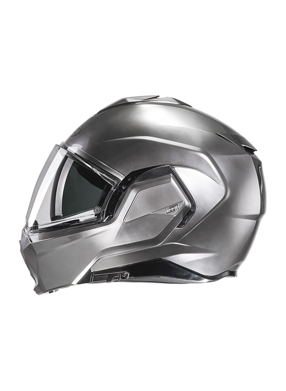 HJC i100 Solid Flip-Up Hyper Motorcycle Helmet, Large, I100-SOL-HYSLVR-L, Silver