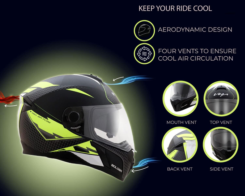 Vega Ryker Bolder Full Face Helmet, Medium, Black/Yellow