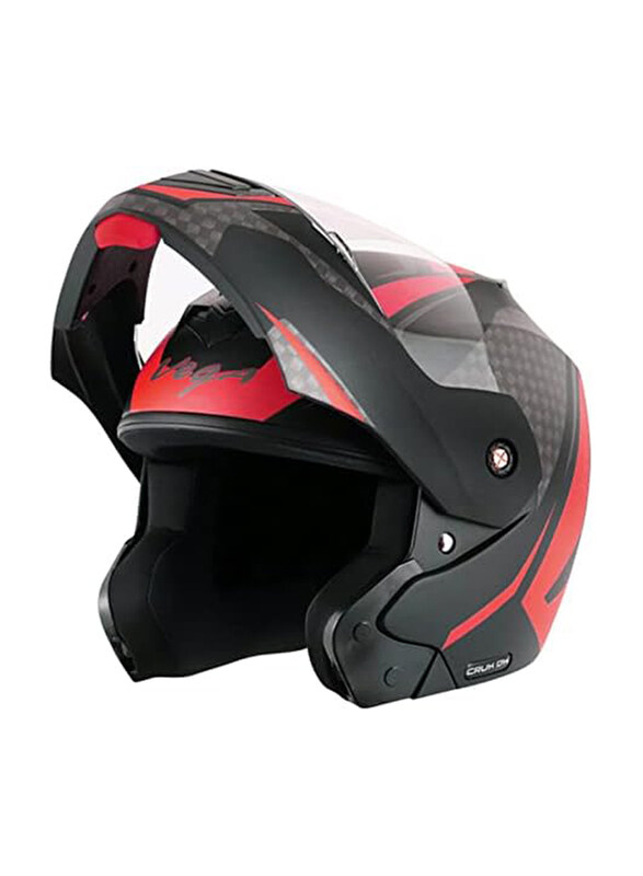 Vega Crux DX Checks Motorcycle Flip-Up Helmet, Medium, Black/Red