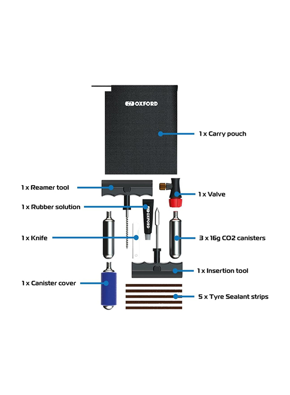 Oxford CO2 Tyre Repair Kit, Multicolour