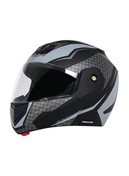 Vega Crux DX Checks Motorcycle Flip-Up Helmet, Medium, Black/Silver