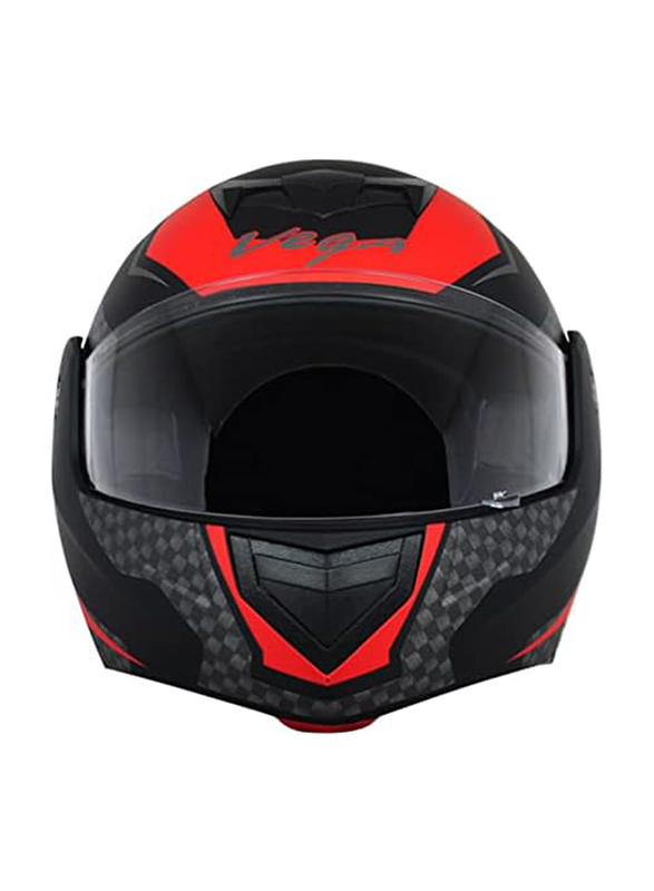 Vega Crux DX Checks Motorcycle Flip-Up Helmet, Medium, Black/Red