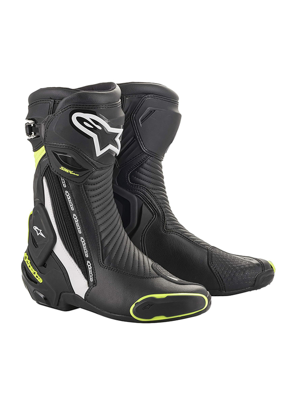 Alpinestars SMX Plus V2 Boots, Black/White/Yellow Fluorescent, Size 42