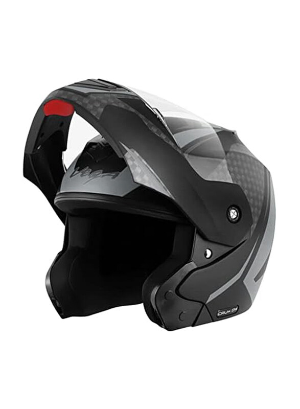 Vega Crux DX Checks Motorcycle Flip-Up Helmet, Medium, Black/Silver