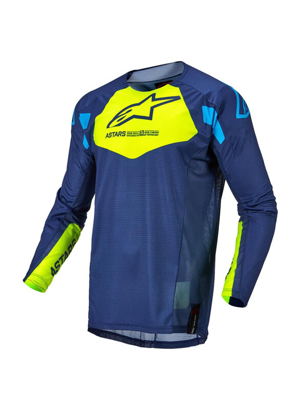 Alpinestars Techstar Factory Jersey, Medium, Dark Blue/Yellow Fluo/Blue Neon