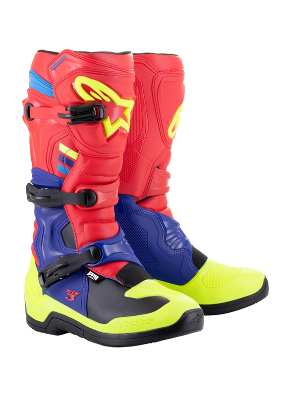 Alpinestars Tech 3 Motocross Boots, Size 9, Red/Blue/Yellow