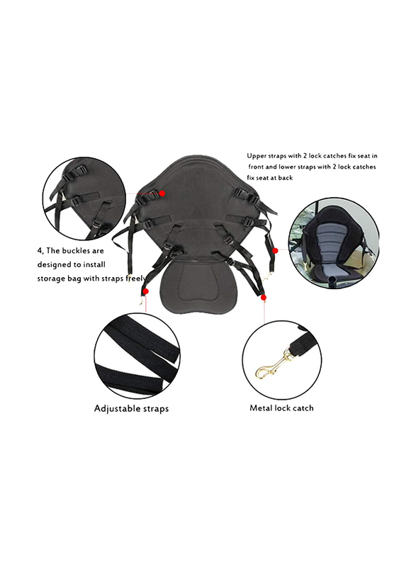 Winner Delux Seat Padded Comfortable with Storage Bag for Canoe Fishing Boating, Black/Grey