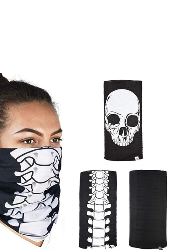 Oxford Comfy Riding Skeleton Neck Tube Balaclava for Unisex, 3 Piece, Black/White