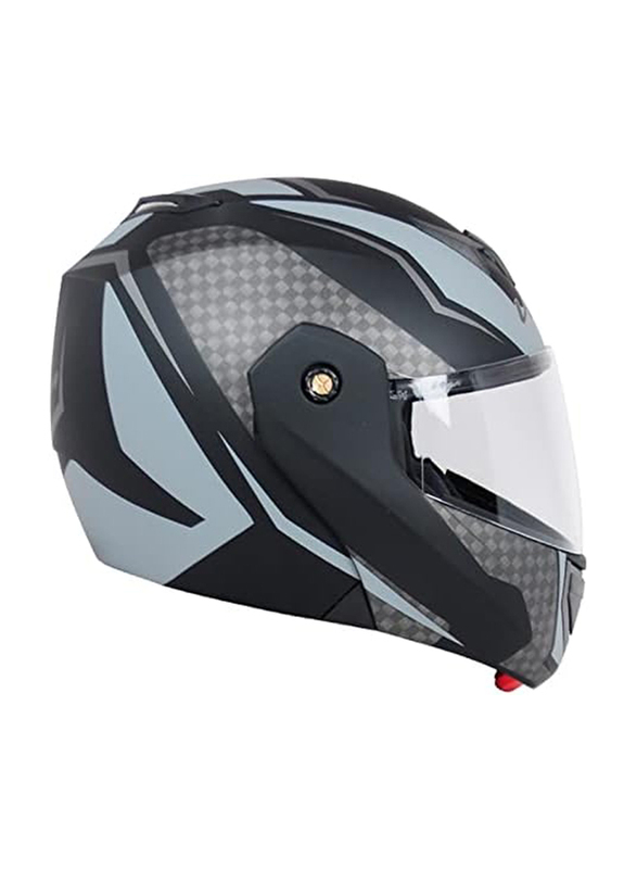 Vega Crux DX Checks Motorcycle Flip-Up Helmet, Medium, Black/Silver